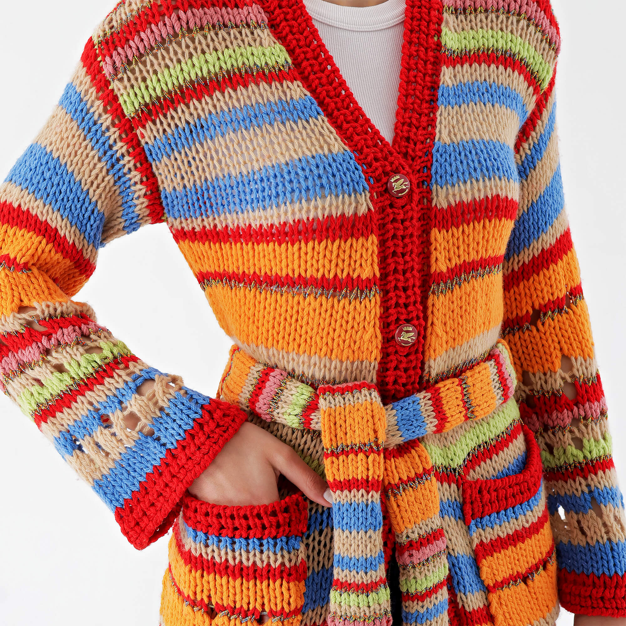 Etro-Multicolor Knit Striped Maxi Cardigan